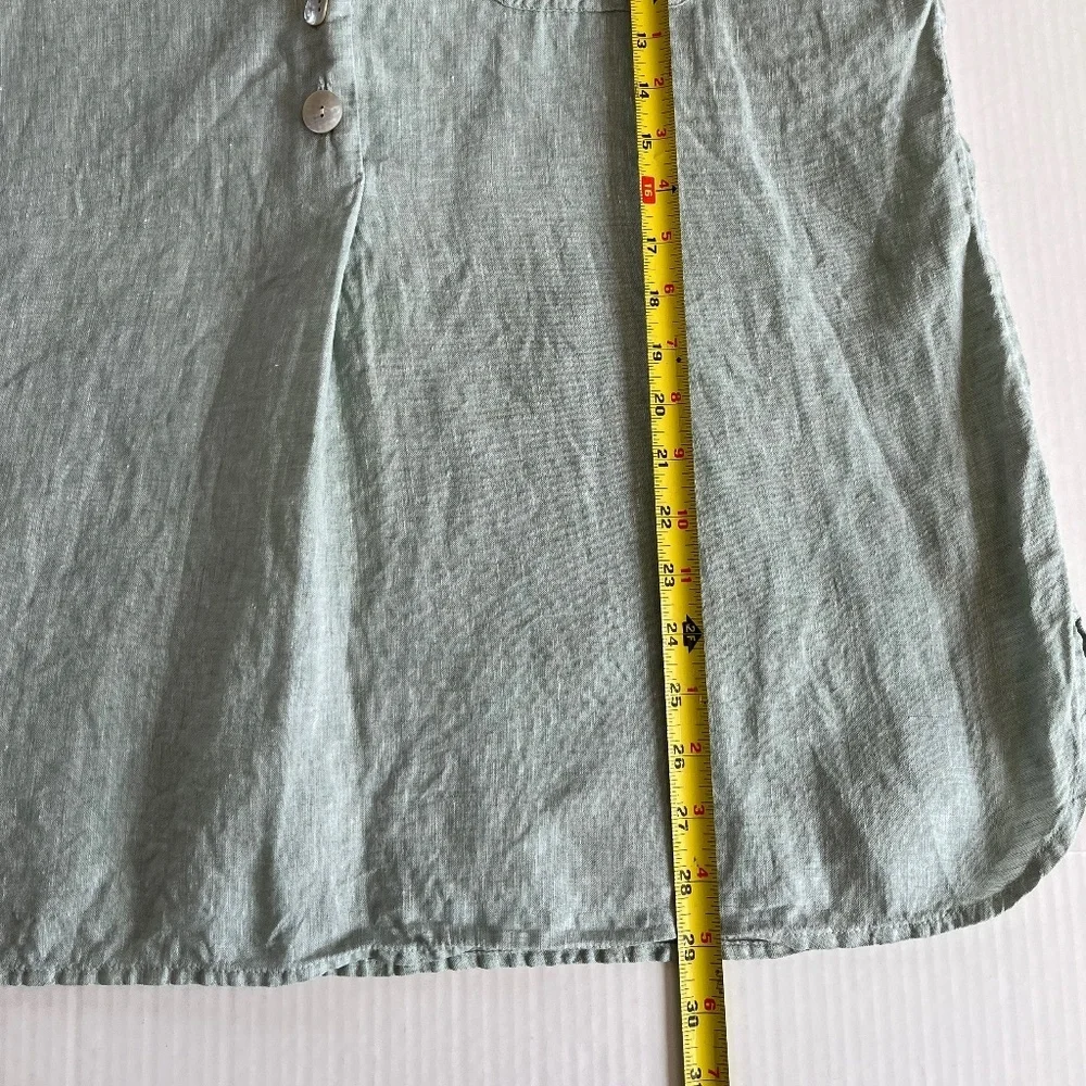 J.Jill Linen Woven Sage Tunic Relaxed Fit Blouse Summer V Neck Top Pocket Size L - Picture 10 of 10